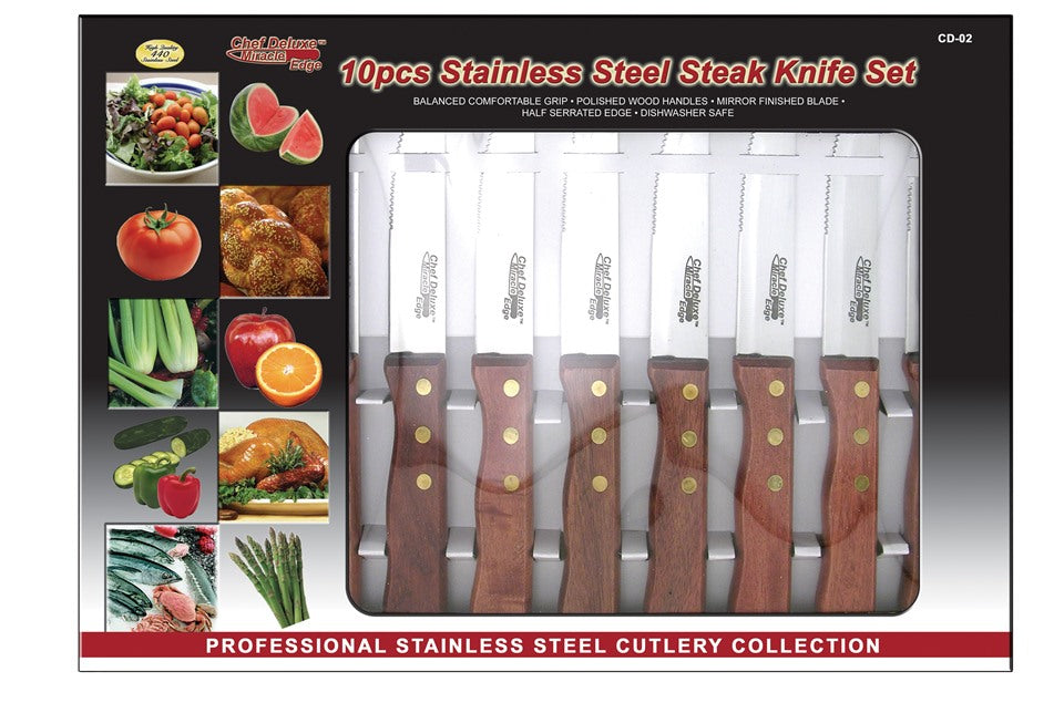 Wood Handle  10pcs. Stainless Steel Steak Knife Set